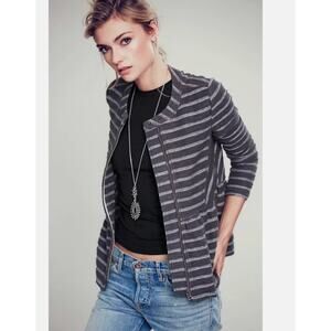 FREE PEOPLE gray textured jacket striped peplum sz S